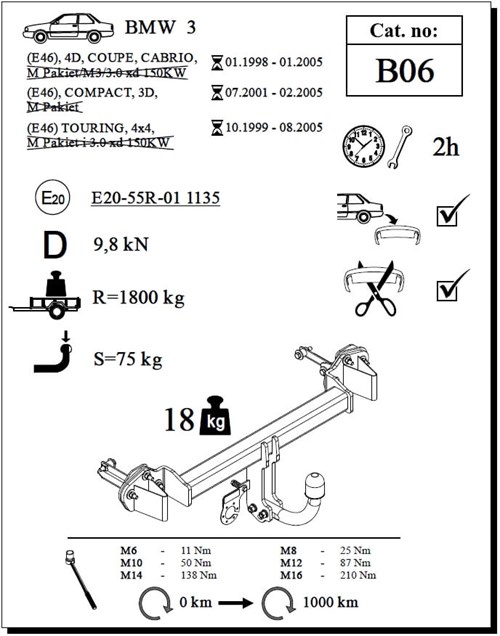 BMW 3 Serisi Compact ( E46 ) Çeki Demiri , Kuğu Boynu - Sabit , 2001 - 2005
