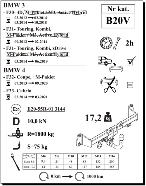 BMW 3 Serisi ( F30 )  Çeki Demiri , Dikey Sökülebilir , 2012 - 2018