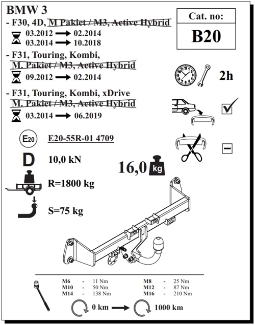BMW 3 Serisi ( F30 )  Çeki Demiri , Kuğu Boynu - Sabit , 2012 - 2018