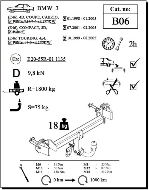 BMW 3 Serisi Touring ( E46 ) Çeki Demiri , Kuğu Boynu - Sabit , 1999 - 2005