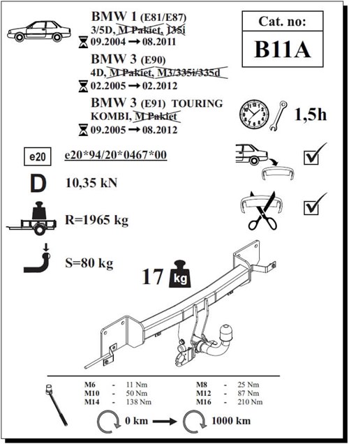 BMW 3 Serisi Touring ( E91 ) Çeki Demiri , Yatay Sökülebilir , 2005 - 2012