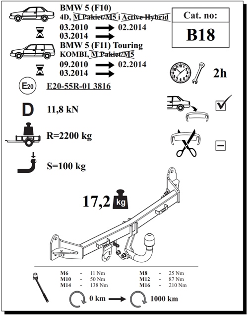 BMW 5 Serisi ( F10 )  Çeki Demiri , Kuğu Boynu - Sabit , 2010 - 2017
