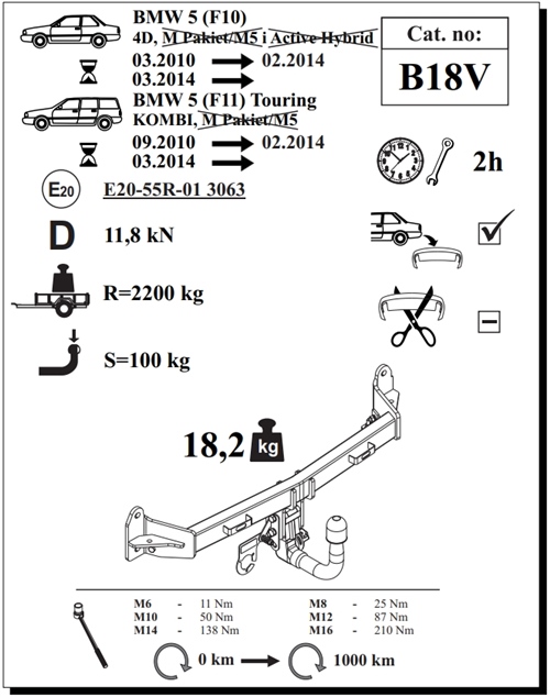 BMW 5 Serisi Touring ( F11 )  Çeki Demiri , Dikey Sökülebilir , 2010 - 2017