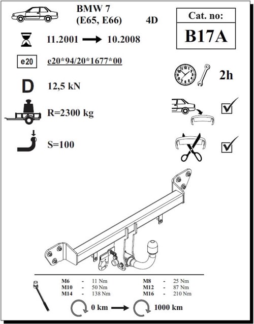 BMW 7 Serisi ( E65 / E66 )  Çeki Demiri , Yatay Sökülebilir , 2001 - 2008