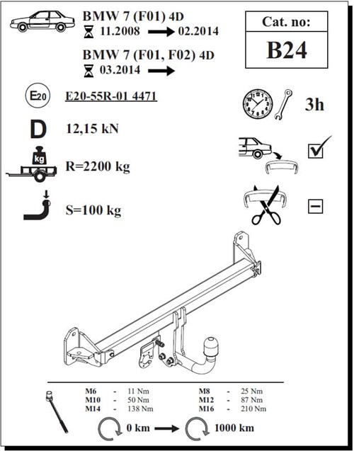 BMW 7 Serisi ( F01 / F02 )  Çeki Demiri , Kuğu Boynu - Sabit , 2008 - Bugüne