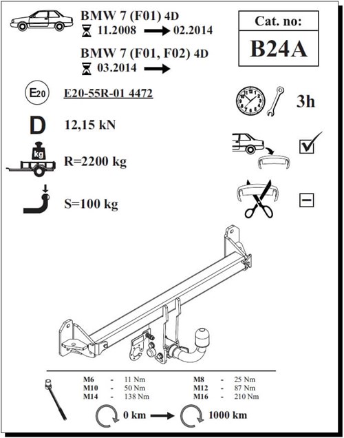 BMW 7 Serisi ( F01 / F02 )  Çeki Demiri , Yatay Sökülebilir , 2008 - Bugüne