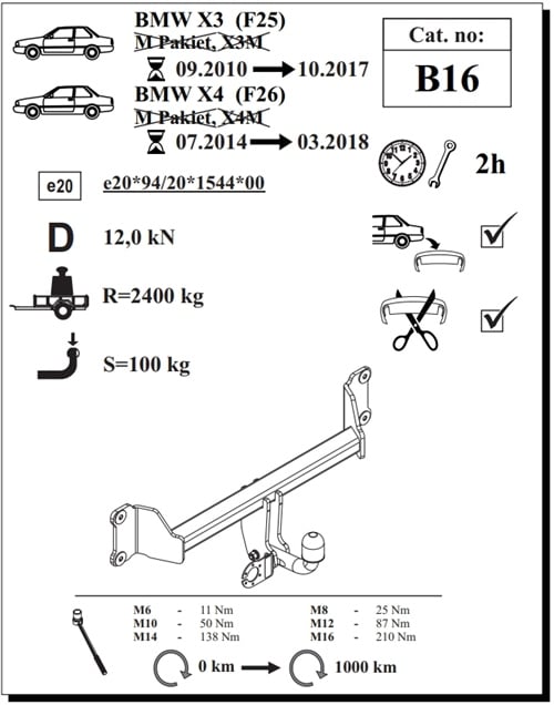 BMW X3 ( F25 )  Çeki Demiri , Kuğu Boynu - Sabit , 2010 - 2017