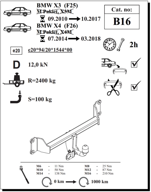 BMW X4 ( F26 )  Çeki Demiri , Kuğu Boynu - Sabit , 2014 - 2018