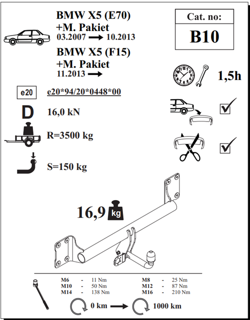 BMW X5 ( E70 / F15 )  Çeki Demiri , Kuğu Boynu - Sabit , 2007 - Bugüne