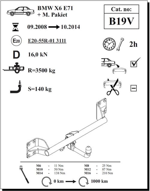 BMW X6 ( E71 )  Çeki Demiri , Dikey Sökülebilir , 2008 - 2014