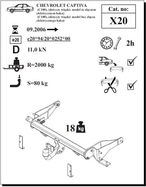 Chevrolet Captiva Çeki Demiri , Kuğu Boynu - Sabit , 2006 - Bugüne