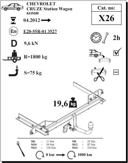 Chevrolet Cruze SW Çeki Demiri , Kuğu Boynu - Sabit , 2012 - Bugüne