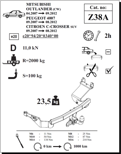 Citroen C-Crosser Çeki Demiri , Yatay Sökülebilir , 2007 - 2012