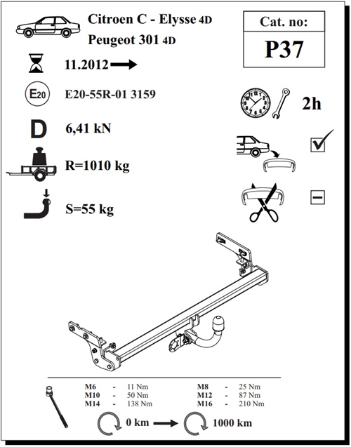 Citroen C-Elysse Çeki Demiri , Kuğu Boynu - Sabit , 2012 - Bugüne