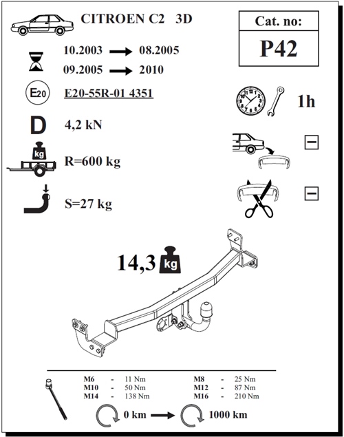Citroen C2 Çeki Demiri , Kuğu Boynu - Sabit , 2003 - 2010