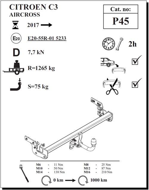 Citroen C3 Aircross Çeki Demiri , Kuğu Boynu - Sabit , 2017 - Bugüne