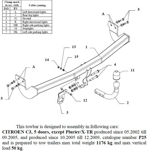 Citroen C3 Çeki Demiri , Kuğu Boynu - Sabit , 2002 - 2009