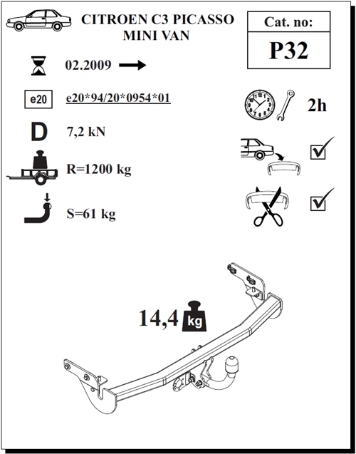 Citroen C3 Picasso Çeki Demiri , Kuğu Boynu - Sabit , 2009 - Bugüne