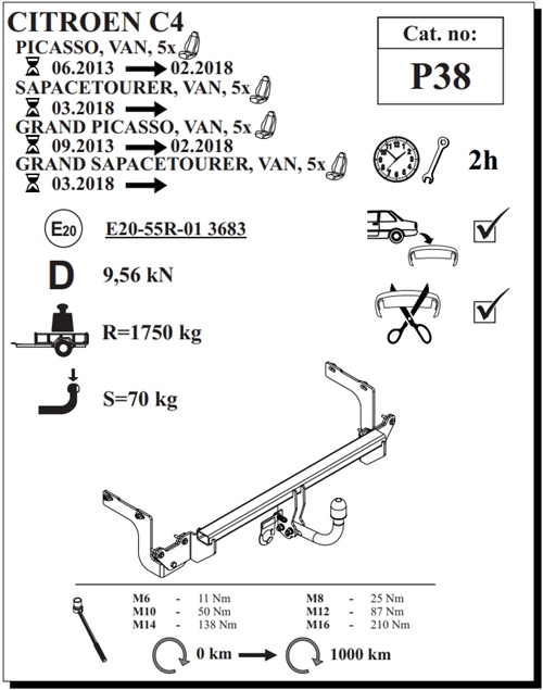 Citroen C4 Picasso Çeki Demiri , Kuğu Boynu - Sabit , 2013 - 2018
