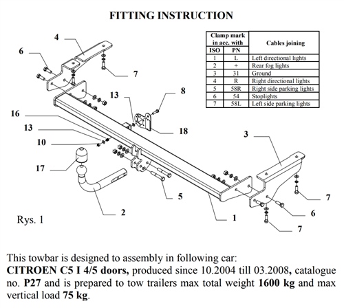 Citroen C5 Çeki Demiri , Kuğu Boynu - Sabit , 2004 - 2008