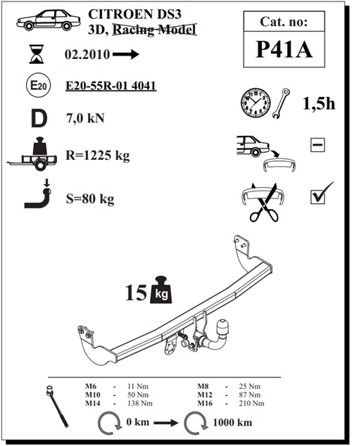 Citroen DS3 Çeki Demiri , Yatay Sökülebilir , 2010 - Bugüne