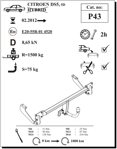 Citroen DS5 Çeki Demiri , Kuğu Boynu - Sabit , 2012 - Bugüne