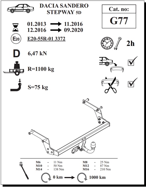 Dacia Sandero Stepway  Çeki Demiri , Kuğu Boynu - Sabit , 2013 - 2020