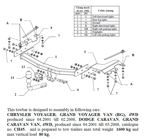 Dodge Grand Caravan Çeki Demiri , Kuğu Boynu - Sabit , 2001 - 2008
