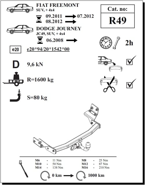 Dodge Journey Çeki Demiri , Kuğu Boynu - Sabit , 2008 - Bugüne