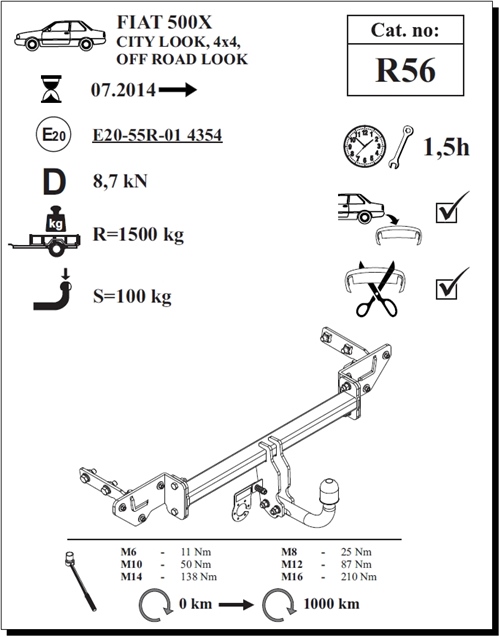 Fiat 500X Çeki Demiri , Kuğu Boynu - Sabit , 2014 - Bugüne
