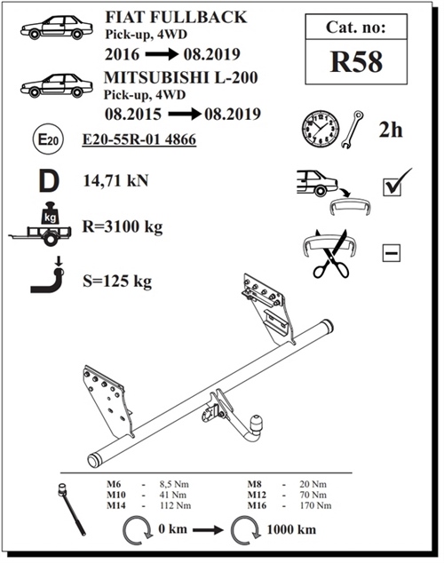 Fiat Fullback Çeki Demiri , Kuğu Boynu - Sabit , 2016 - 2019