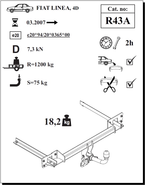 Fiat Linea Çeki Demiri , Yatay Sökülebilir , 2007 - Bugüne