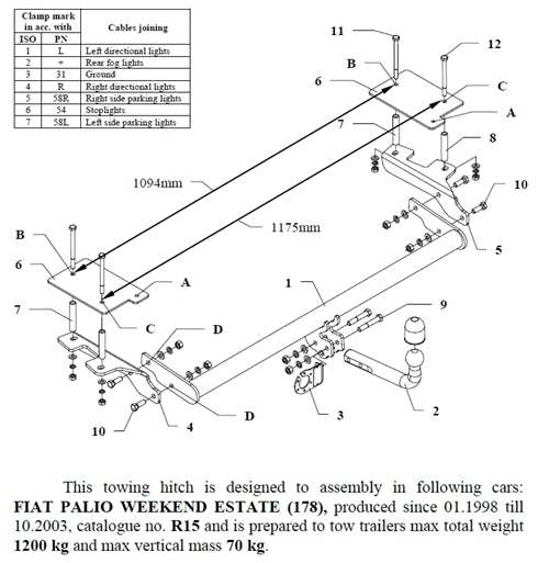 Fiat Palio Weekend Çeki Demiri , Kuğu Boynu - Sabit , 1998 - 2003