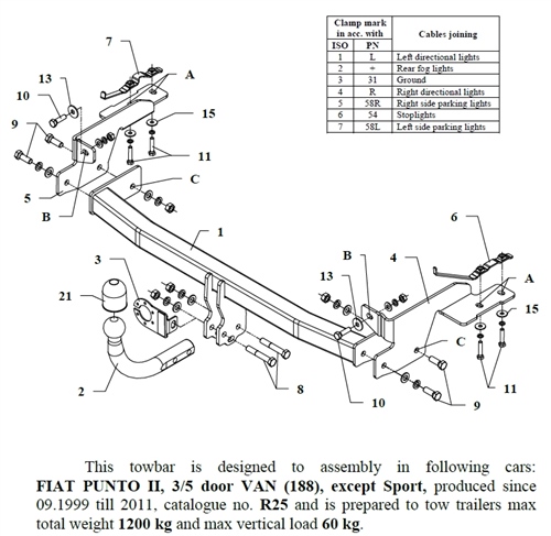 Fiat Punto 2 Çeki Demiri , Kuğu Boynu - Sabit , 1999 - 2011