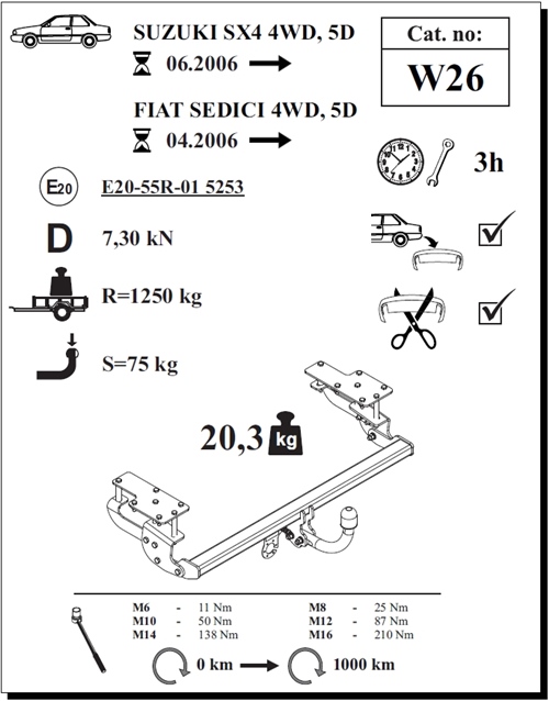 Fiat Sedici 4WD Çeki Demiri , Kuğu Boynu - Sabit , 2006 - Bugüne