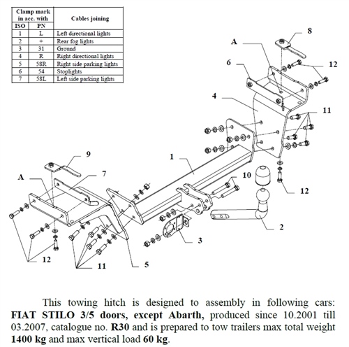 Fiat Stilo Çeki Demiri , Kuğu Boynu - Sabit , 2001 - 2007