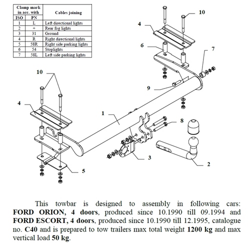 Ford Escort Çeki Demiri , Kuğu Boynu - Sabit , 1990 - 1995
