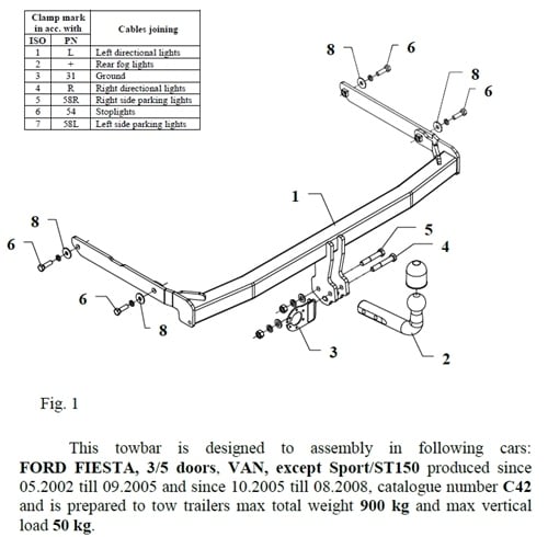 Ford Fiesta Çeki Demiri , Kuğu Boynu - Sabit , 2002 - 2008
