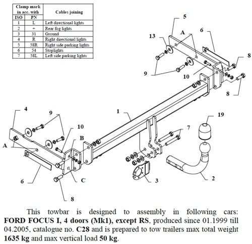 Ford Focus 4D Çeki Demiri , Kuğu Boynu - Sabit , 1999 - 2005