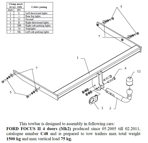 Ford Focus 4D Çeki Demiri , Kuğu Boynu - Sabit , 2005 - 2011