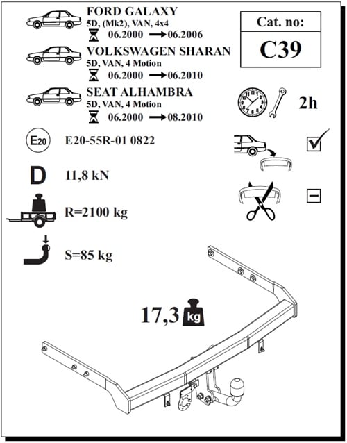 Ford Galaxy Çeki Demiri , Kuğu Boynu - Sabit , 2000 - 2006