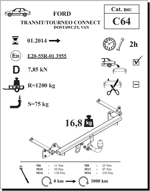 Ford Tourneo Connect Çeki Demiri , Kuğu Boynu - Sabit , 2014 - Bugüne
