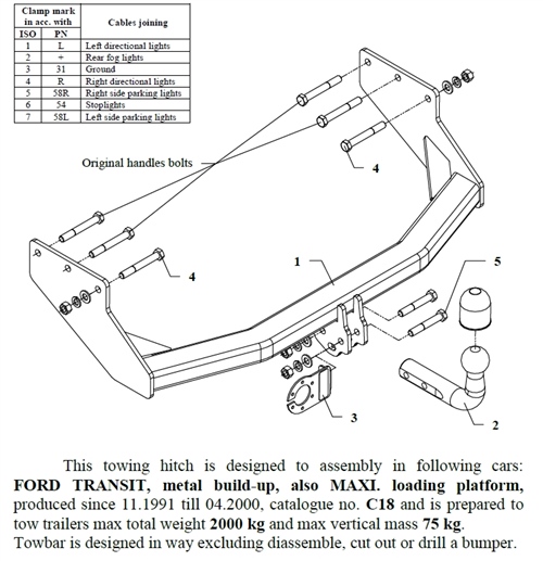 Ford Transit Çeki Demiri , Kuğu Boynu - Sabit , 1991 - 2000