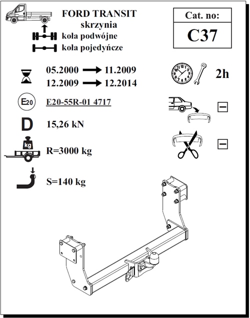 Ford Transit Çeki Demiri , Kuğu Boynu - Sabit , 2000 - 2014