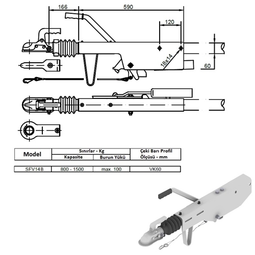 Frenli Çeki Oku - Düz Model - 1500 Kg - Schlegl - SFV14B