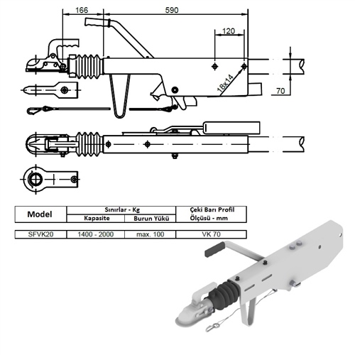 Frenli Çeki Oku - Düz Model - 2000 Kg - Schlegl - SFVK20