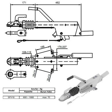 Frenli Çeki Oku - V Model - 1000 Kg - Schlegl - SFV10