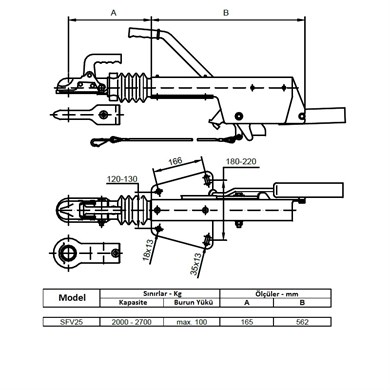 Frenli Çeki Oku - V Model - 2700 Kg - Schlegl - SFV25