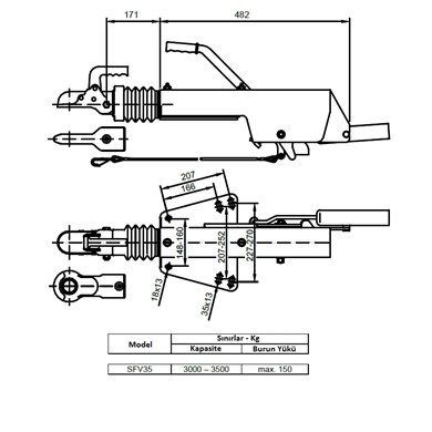 Frenli Çeki Oku - V Model - 3500 Kg - Schlegl - SFV35