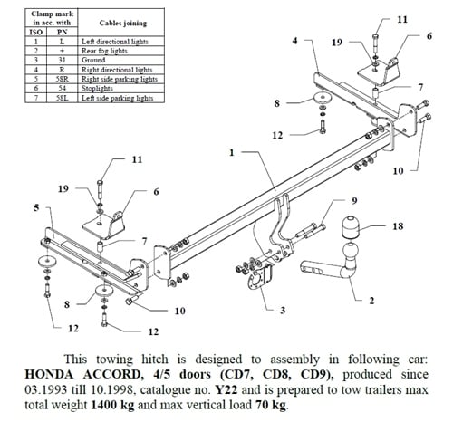 Honda Accord Çeki Demiri , Kuğu Boynu - Sabit , 1993 - 1998